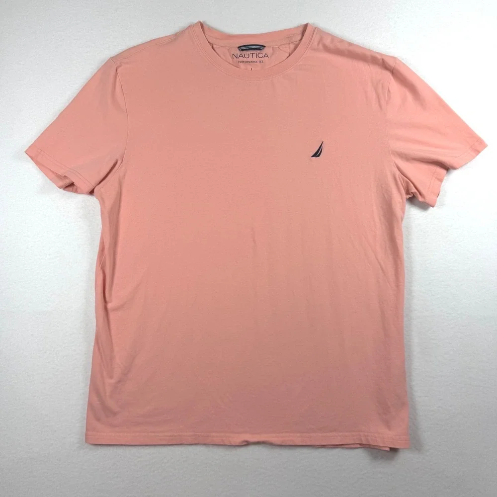 Nautica Mens Performance Tee Salmon Pink Short Sleeve Crewneck T-Shirt Large
